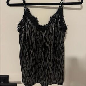 H&M Black and Silver Lace-Trim Zebra Cami